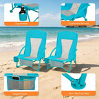Folding Beach Chair Set of 3, Portable Camping Chairs with Table, Carrying Bag, Cup Holders, Outdoor Breathable Mesh Seat, 225lbs Heavy Duty Beach Chair for Camp Sand Travel Sunbathing