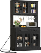 YITAHOME 71'' Kitchen Pantry Storage Cabinet with Microwave Stand, Tall Freestanding Hutch Cabinet with Power Outlet, Pantry Cabinets with Buffet Cupboard, Drawers and Acrylic Doors for Home, Black | Tall Freestanding Hutch Cabinet with Power Outlet