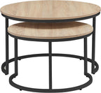 31.5 Inch Round Nesting Coffee Tables Set of 2, Oak‑Tone Stackable Side Tables with Sturdy Metal Legs, Space‑Saving Easy‑Assembly Accent Tables for Living Room