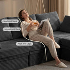 107'' Modular Sectional Sofa, Deep Seat Couch with Storage | Oversized High-Back for Living Room & RV | With Ottoman | High Density Foam & Corduroy | Tool-Free Assembly | Cozy Dark Gray