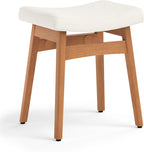 LUE BONA Vanity Saddle Stool with Wood Legs, 17.3" H Compact Makeup Stool with Sick Upholstery, Vanity Bench for Bedroom, Entryway & Bathroom, 300 lb Weight Capacity