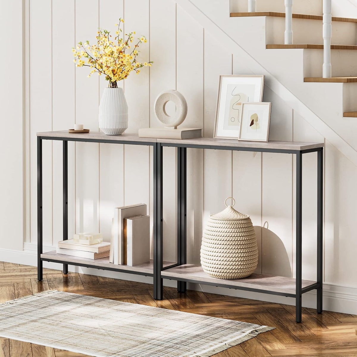 HOOBRO 29.5" L Narrow Console Table, 8.7" D Small Entryway Table | Sofa Table Behind Couch with 2-Tier Storage Display Shelves for Hallway, Foyer, Living Room, Bedroom