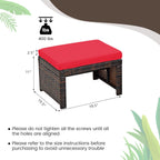 RELAX4LIFE 2-Piece Wicker Outdoor Ottoman, Rattan Footrest Set of 2 with Removable Cushions, 3-in-1 Foot Stool, Side Table & Additional Seating, Outdoor Footstools for Patio Backyard (Red)