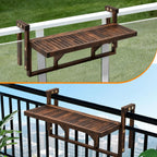 VINGLI 48in Acacia Wood Folding Balcony Hanging Table – Adjustable Height & Width, Balcony Railing Table Ideal for Different Railing Widths, Perfect for Balcony, Patio, Rectangular,Carbonized Color