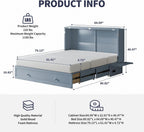 ijuicy Murphy Cube Bed Queen with Memory Foam Mattress-Grayish Blue | USB Charging, Extra Large Drawers, Side Storage for Guests/Room