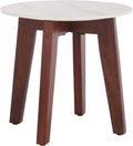 SAFAVIEH Home Collection - Helley Accent Table, White Ceramic Faux Marble Round Top with Walnut Brown Base, Fully Assembled (ACC2915A)