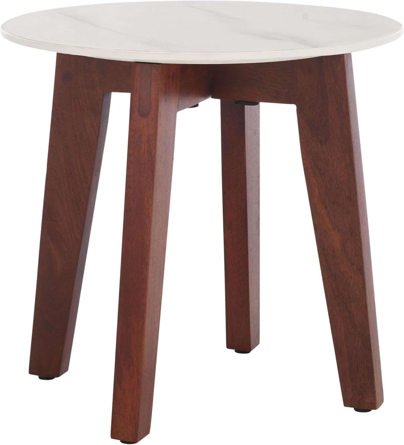 SAFAVIEH Home Collection - Helley Accent Table, White Ceramic Faux Marble Round Top with Walnut Brown Base, Fully Assembled (ACC2915A)