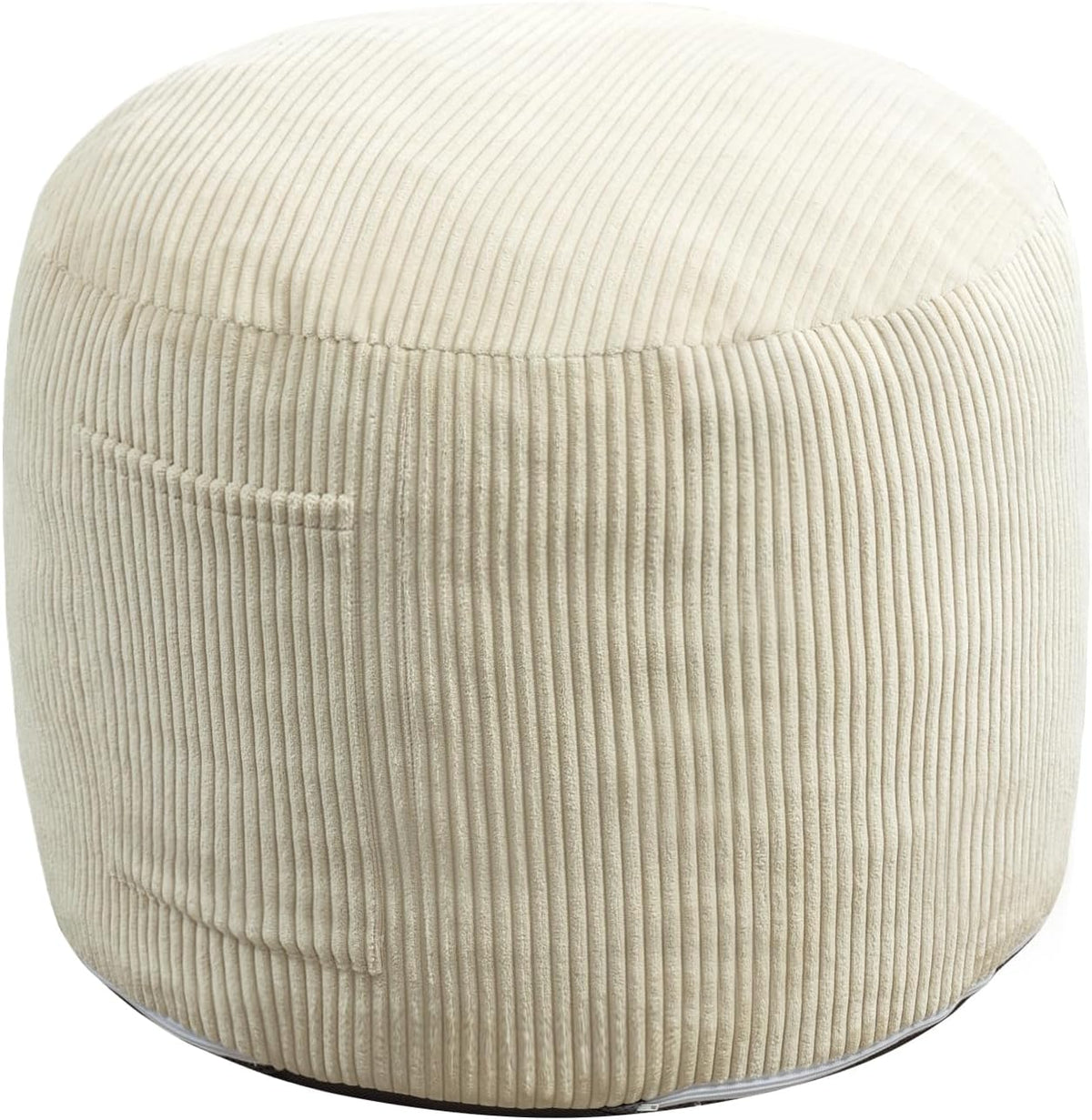 Round Stuffed Pouf Ottoman (Beige, 20" D x 20" W x 15" H)
