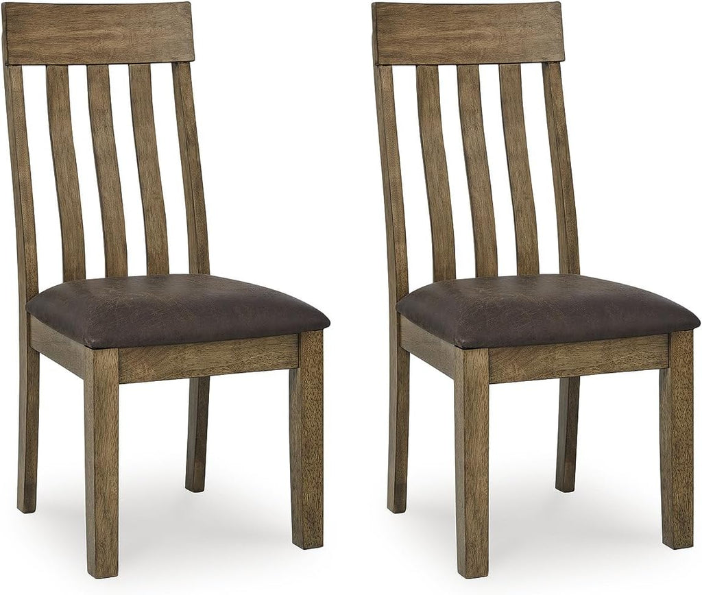 Signature Design by Ashley Vallister Dining Chairs Set of 2, Light Brown | Solid wood frame, Combination of leather and faux leather, Rustic dining room chairs, Slat back design, 250 lb capacity