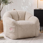 Vipbear Cat Paw Bean Bag Chair with Air-Cushion, Oversized Sofa Chair Khaki | 39", air-cushion filling, cat paw Pocket, carry handle, oversized firm support, ergonomic, plush faux fur, gaming, reading