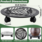 2 Packs Large Metal Plant Caddy with PU Wheels 13.6" Heavy-duty Wrought Iron Rolling Plant Stands Indoor Outdoor Wheeled Plant Dolly Planter Mover Rollers Plant, Leaf Style
