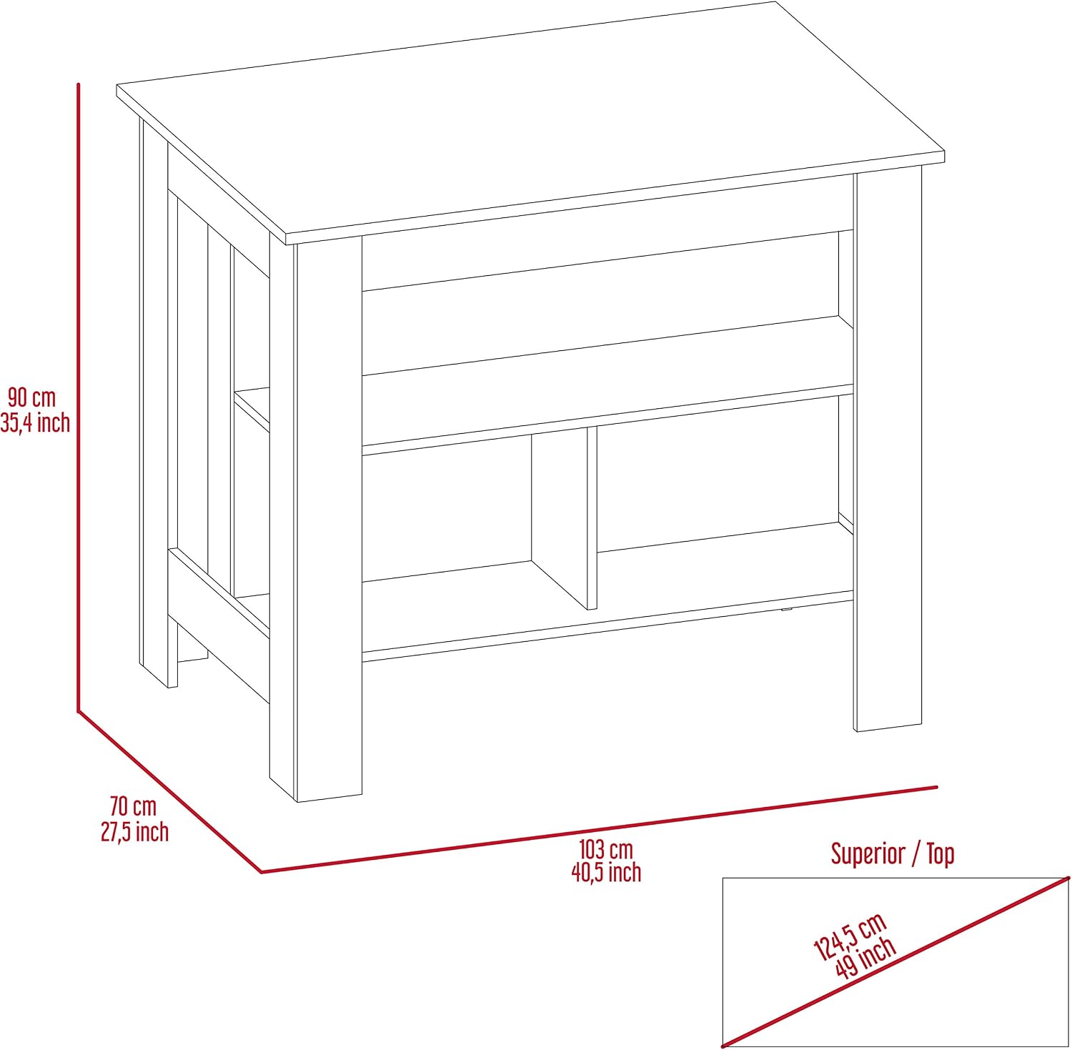 Cala Dark Brown Kitchen Island with Stool Storage
