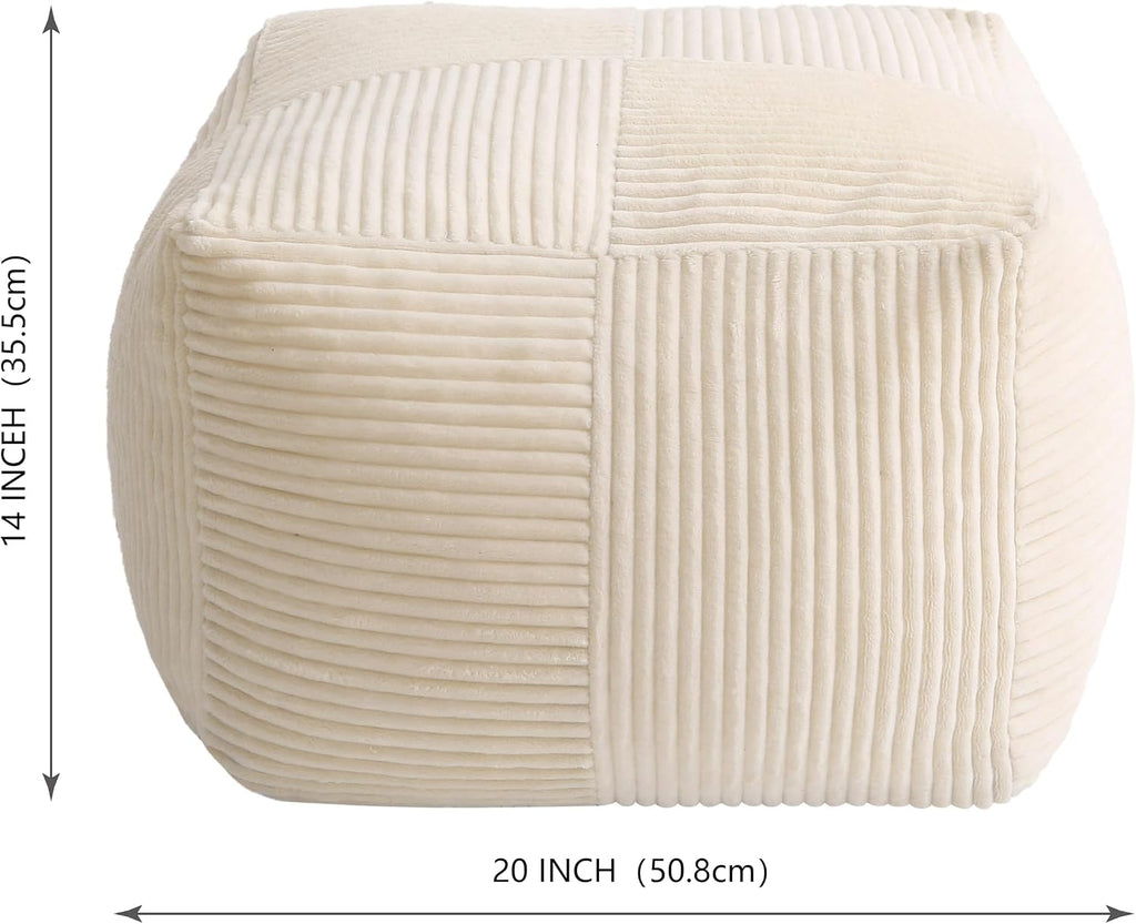 Corduroy Pouf Ottoman Foot Rest, Square Floor Pouf with Removable Cover, Soft Foam-Filled Foot Stool with Non-Slip Bottom for Living Room, Bedroom & Lounge