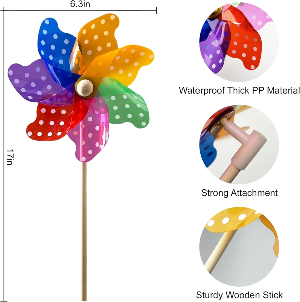 IilLittle 10 Pack Rainbow Pinwheel, No Assembly Required, Pinwheels for Kids, Pinwheels for Yard and Garden, Kids Party Decoration, Lawn Decoration, Picnic Party Decorations