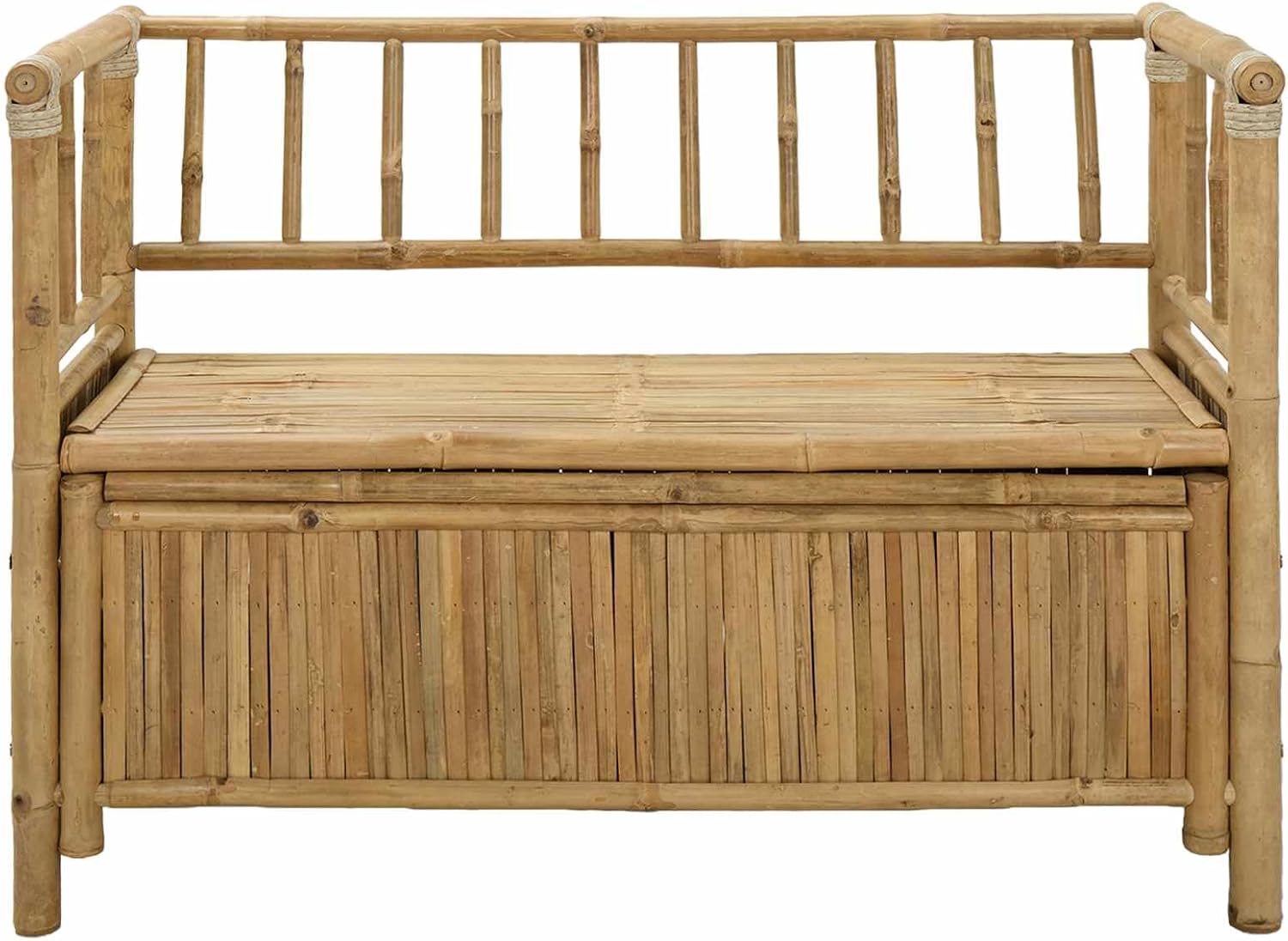 Garden Storage Bench 110 x 47 x 80 cm Bamboo Natural | Post Leg Design, Indoor Outdoor Use, Hidden Storage Under Seat, Easy Assembly Required