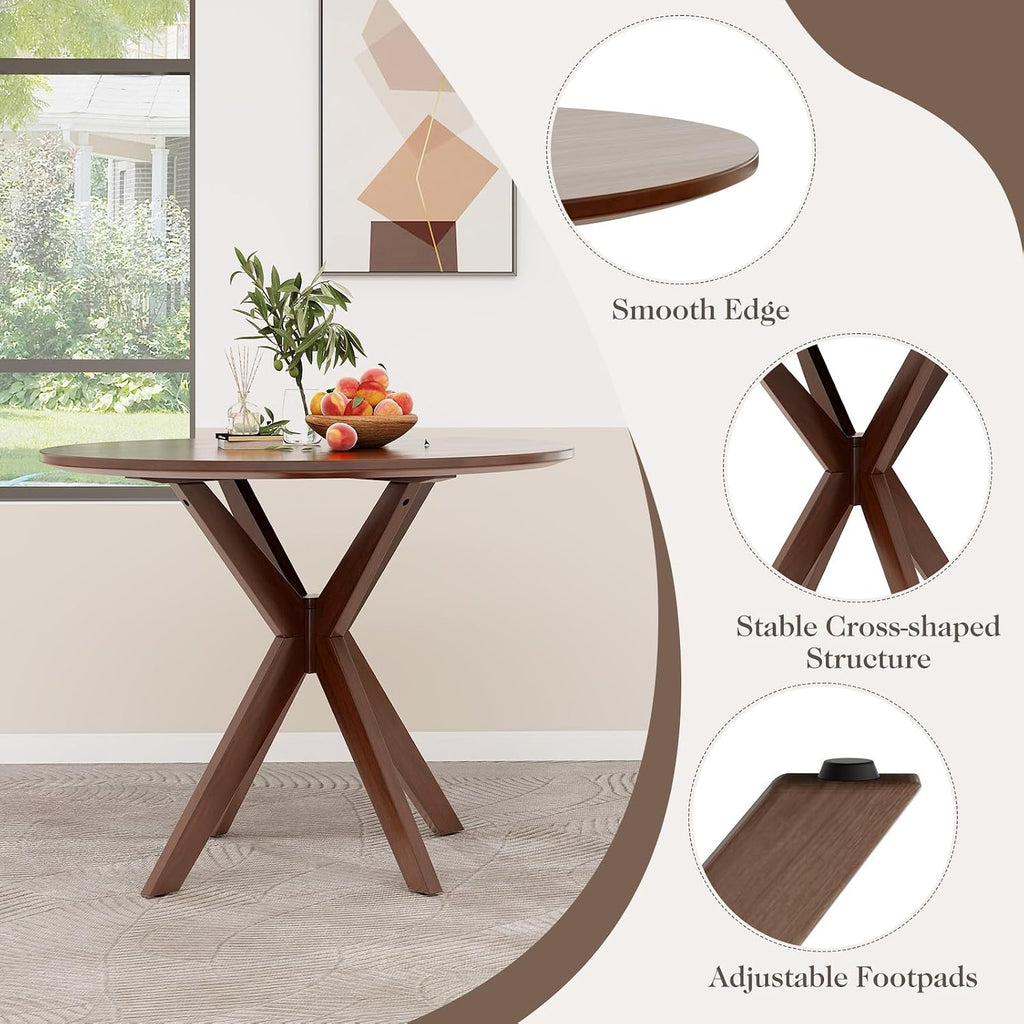 ERGOMASTER 3-Piece Dining Table Set for 2, 36" Kitchen Round Table with 2 Chairs, Rubber Wood Legs, Brown