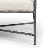 24/7 Shop at Home Lalia Upholstered 48-inch Metal Bench with Padded Roll Arms, Beige Fabric Seat, Hammered Forged Steel Frame, Modern Bedroom or Entryway, Matte Gray