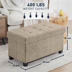 Ornavo Home 30" Large Storage Ottoman Bench with Legs, Taupe | Foot Rest Stool; Ottoman with Hidden Storage; Ideal for Bedroom, Living Room, Entryway or Home Office
