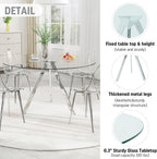 Round Dining Table Set for 6, 47" Clear Tempered Glass Table with Sliver Metal Legs and 6 Transparent Acrylic Chairs, Compact Modern Kitchen Table Set for Small Space Dining Room (Sliver)