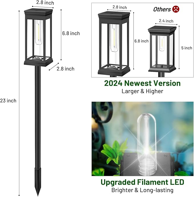 BesLowe 【Upgraded】 Solar Pathway Lights Outdoor, 8-Pack Large LED Solar Light Outdoor Waterproof, Super Bright Outside Lights for Yard, Sun-Powered Landscape Lighting for Garden Walkway, Cool White