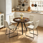 34.6" Round Dining Table Set for 4, Modern Kitchen Coffee Table Set with 4 Faux Leather Chairs, MDF Small Space Saving Dining Room Table and Chairs Set (Walnut Table+4 Beige U-Shaped Chairs)