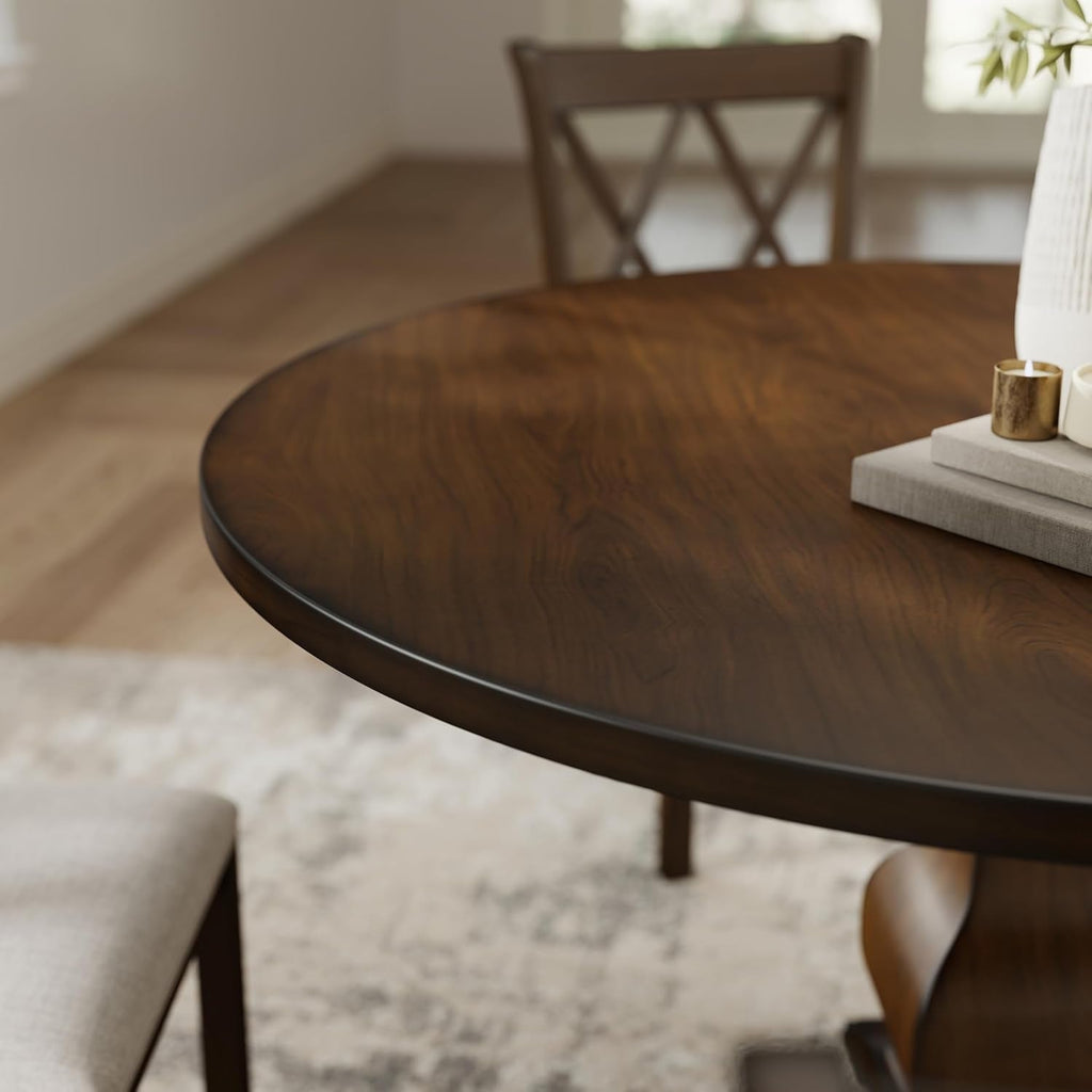 Roundhill Furniture Havre Pedestal Base Round Dining Table, Espresso