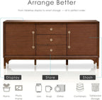 Furniture of America Forma Mid-Century Modern 69-inch Solid Wood Sideboard Buffet Cabinet with 2 Storage Compartments, 6 Shelves and 3 Drawers for Living Room, Dining Room, Office, Walnut