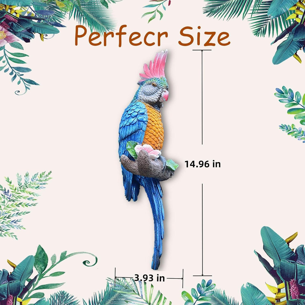 Teaeeno Tropical Hanging Parrot for Outdoors,Tropical Bird Wall Decor, Tiki Outdoor Decor,Home Ornament Decor for Tiki Bar,Perfect for Yard Ornaments,Tree Decorations Outdoor,Patio,Lawn,Tree Trunk