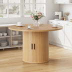HOMMPA 48'' Round Dining Table for 4 Kitchen Dining Table with Storage Dinner Table with 2-Layer Shelf and Wood Slide Door for Home Dining Room Living Room Natural