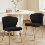 MOJAY Velvet Dining Chairs Set of 2, Modern Upholstered Dining Room Chairs with Gold Metal Legs, Accent Vanity Chairs for Kitchen, Living Room, Patio (Black)