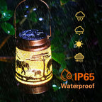 Elephant Solar Lanterns Outdoor Waterproof Hanging Solar Lights Elephant Gifts for Women Men Metal Decorative LED Lanterns for Yard, Patio, Lawn, Tabletop, Pathway, Landscape, Garden Decor