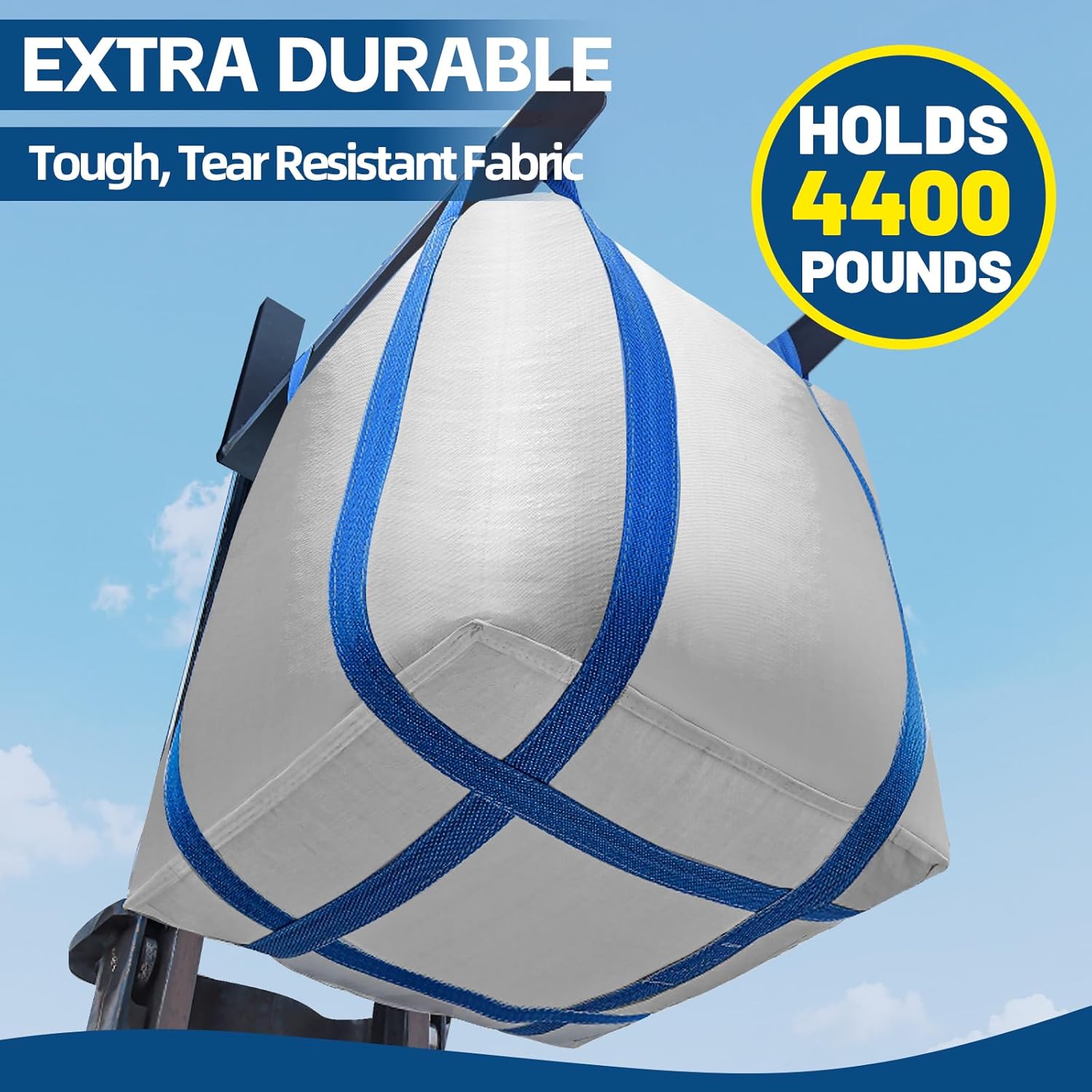 FIBC Bulk Bags,Holds up to 4400 lbs Construction Bags Heavy Duty,210-Gallon Woven Polypropylene Dumpster Bag for Industry Agriculture and Construction,Sealable Top