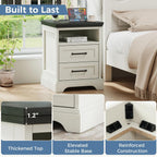 DUMOS Farmhouse Nightstand with Charging Station & USB Ports
