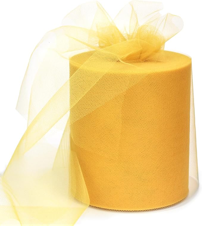 6" x 200 Yards Gold Tulle Fabric Rolls, Gold Spool Tulle Ribbon for DIY Tutu Skirt Wedding Decoration Baby Shower Birthday Party Backdrop Gift Wrapping Bow Craft Supplies