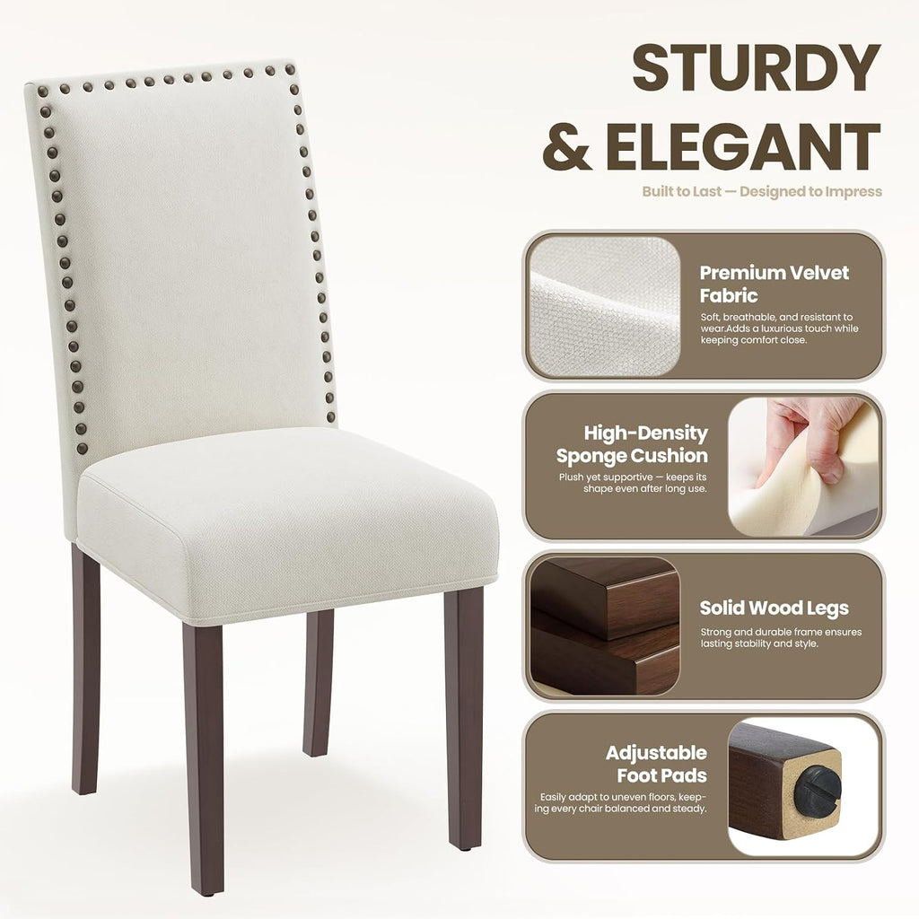 MALOL Velvet Dining Chairs Set of 2, Upholstered Kitchen Chairs with Thick Cushion & Solid Wood Legs, Adjustable Foot Pads, Elegant Chairs for Dining Room/Kitchen/Living Room