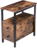 HOOBRO End Table, Narrow Chairside Table with Drawer and Open Storage Shelf, Nightstand for Small Spaces, Stable and Sturdy Construction, Wood Look Accent Furniture, Rustic Brown and Black BF548BZ01G3