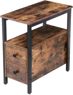 HOOBRO End Table, Narrow Chairside Table with Drawer and Open Storage Shelf, Nightstand for Small Spaces, Stable and Sturdy Construction, Wood Look Accent Furniture, Rustic Brown and Black BF548BZ01G3