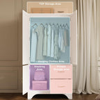 LIKIMIO Armoire Wardrobe with Mirror, 3-Door Hanging Rod & Drawers | 3-door armoire with mirror. Hanging rod, 2 drawers, 4 hooks. P2 MDF, anti-tip.