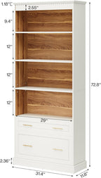 Tribesigns 5-Shelf Bookcase with File Cabinet Drawer, 72" Tall Bookshelf, Modern Free-Standing Wood Bookcase, Large Open Display Storage Book Shelf for Living Room (2pcs, White)