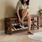 Wood Shoe Bench for Entryway,Bench with Shoe Rack,Storage Shoe Organizer for Hallway,Living Room,Bedroom (Brown, 47.24''W×11.81‘’D×17.71‘’H)