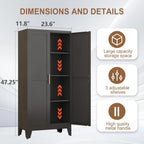 PAOFIN Metal Kitchen Pantry Storage Cabinet with 2 Doors and 3 Adjustable Shelves,Pantry Cabinet with Adjustable Leveling Foot for Kitchen, Living Room, Dining Room（Black）