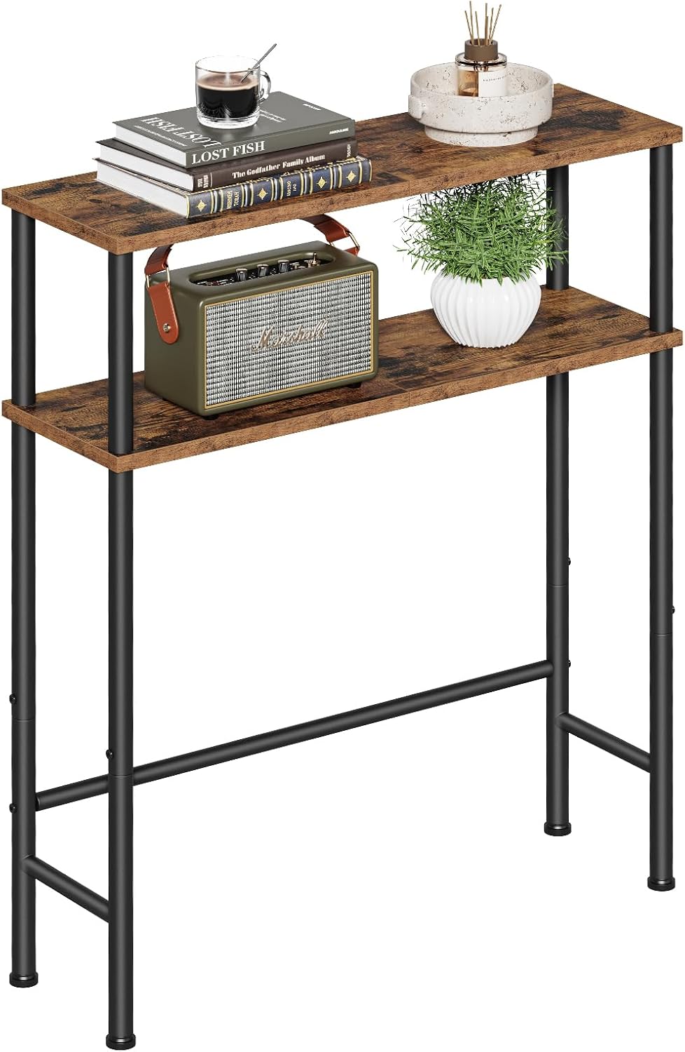 Asgolion Narrow Console Table, 23.6" Small Entryway Table, 2-Tier Sofa Table with Storage, Skinny Console Tables for Entryway, Hallway, Bedroom, Living Room, Foyer, Rustic Brown
