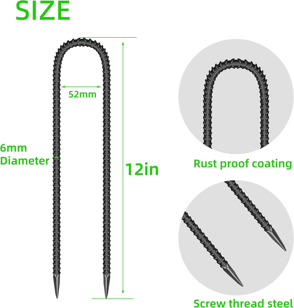 22 Pieces 12-Inch Garden Ground Stakes Galvanized Steel U Shape Hook Rebar Stake - Heavy Duty Anchors for Tents, Position Kits,Fences, and Trampolines