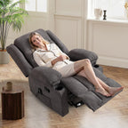 HAOMARKETS Classic Manual Recliners with Massage and Heat for Adults, Breathable Fabric Recliner Chair with 2 Cup Holders & Side Pockets, Overstuffed Heavy Duty Reclining Sofa for Living Room, Grey