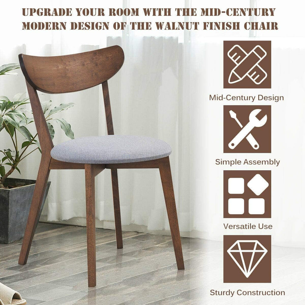 COSTWAY Dining Chairs Set of 6, Mid-Century Modern Kitchen & Dining Chairs with Curved Back and Cushioned Seat, Walnut Finished Wood Living Room Side Chairs for Kitchen, Dining Room, Bistro