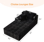 67" Sofa Bed, Chaise Lounge Chair, Plush Corduroy Upholstered Sofa Couch Bed with Pillows, Lazy Chair for Living Room Bedroom Guest Room (Black, Left Facing Chaise)