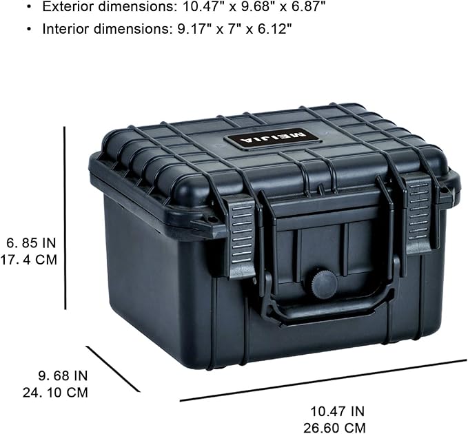 MEIJIA Portable All Weather Waterproof Camera Case With Foam,Fit Use of Drones,Camera,Equipments,Elegant Black,10.62 x9.68x6.87inches