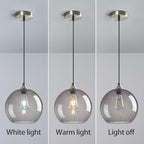 Light Grey Glass Pendant Lights Kitchen Island Globe Pendant Light Fixtures Modern Pendant Lighting for Bedroom Living Dining Room Light Fixture (9.84 in, 2 Pack)