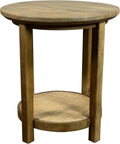 Carolina Chair & Table Haven 20" Round Accent Table with Handwoven 1 Cane Shelf Vintage Blonde Acacia Finish Wooden Side Table Compact Home Storage Furniture for Bedroom, Living Room, Dining Room