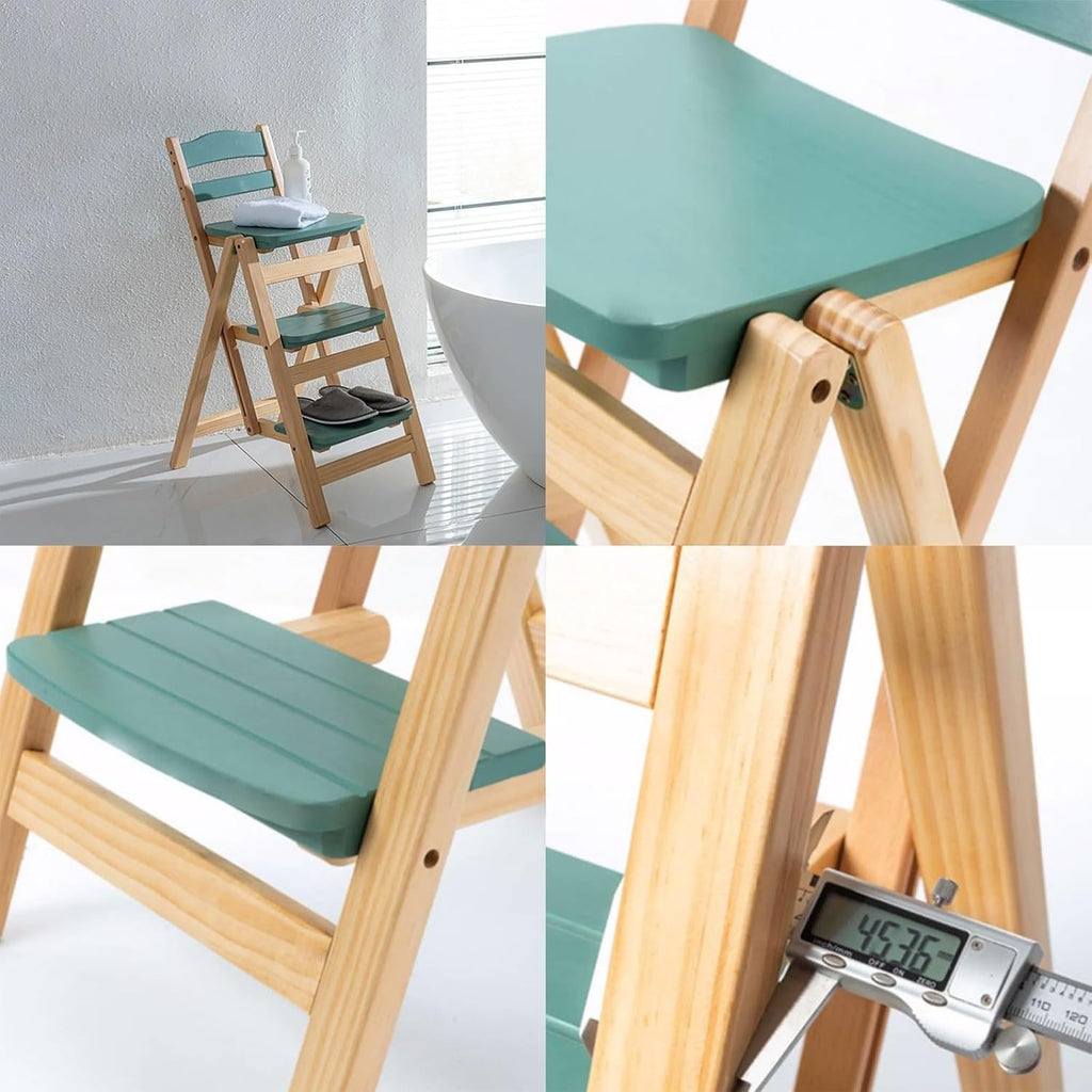 Retro Step Stool Chair For Kitchen 1950S,Folding Bar Stool Multifunctional 3 Step Ladder,Solid Wood Ladder Stool Counter Height Tall Stool,Portable Foldable Stool Step Stool For Adults Kitchen Outdoor